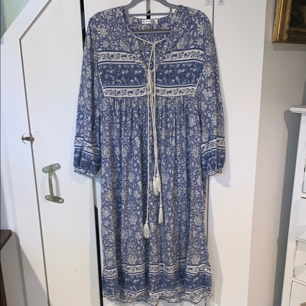 R. Vivimos Floral Blue and White Bohemian Dress